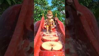 Bal Hanuman and monkey is sliding on the apple slippery slope 😂 #ai #mixtape #cartoon