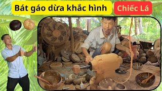 Coconut shell bowl carved in the shape of a leaf