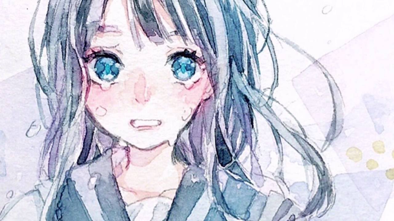 オリジナルの女の子描いてみた 透明水彩 アニメスケッチ 水彩画 女の子 水彩画のコツ