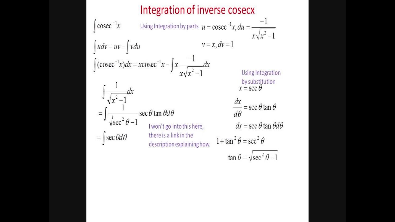 Integration of inverse cosecx YouTube