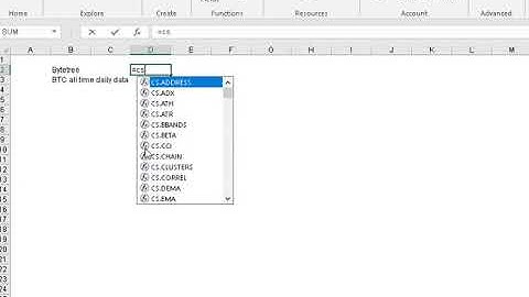 BTC All Time Daily Data from ByteTree using Cryptosheets