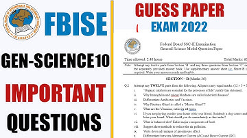 General Science 10 Guess Paper 2022 |Federal Board