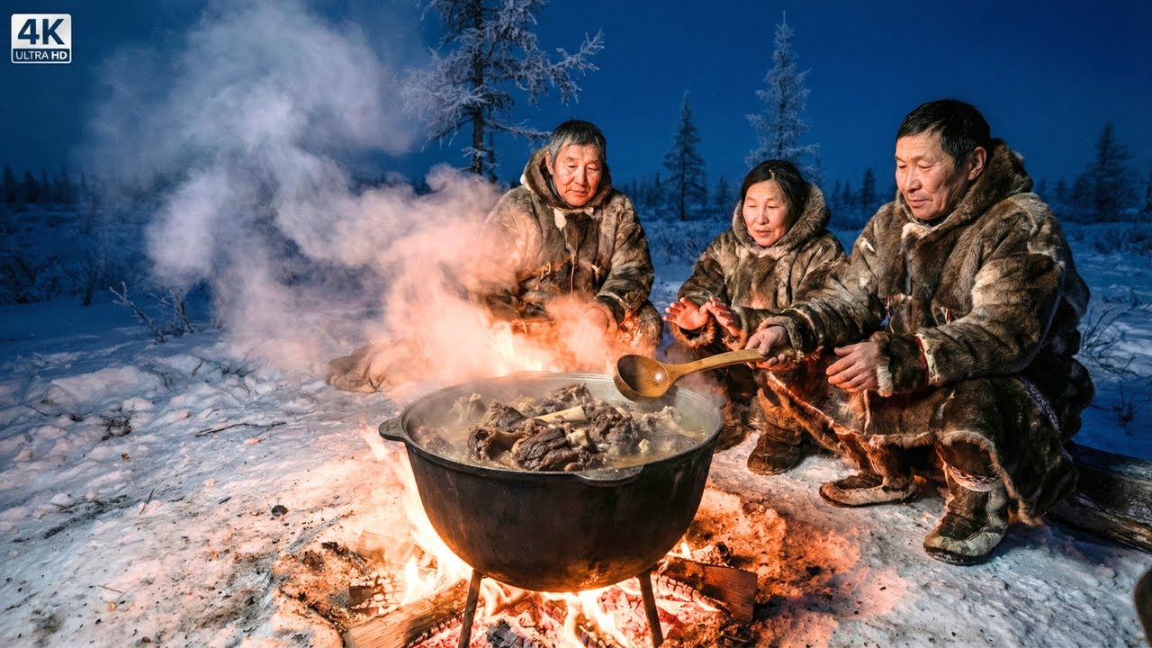 🥶🔥 Cooking a Deep Meat and Bone Soup Through a −75°C Night When Fire Is the Only Warmth Left