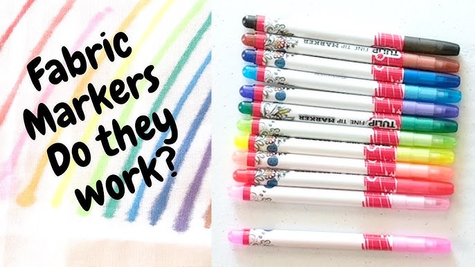 14 Fabric Markers, Dual Tip, Extra Fine-tip and Brush Tip 14 Tulip Colored Fabric  Paint Markers 