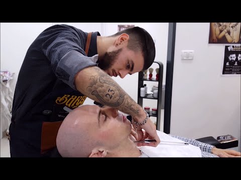 Face shave and Massage with hot towel - Young Italian Barber - Binaural ASMR - no talking
