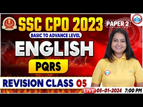 SSC CPO 2023, SSC CPO English Revision Class, PQRS English Class By Kiran Mam