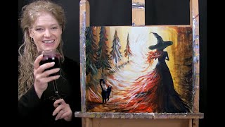 Learn to Paint WALK WITH A WITCH with Acrylics - Paint & Sip at Home - Step by Step Lesson