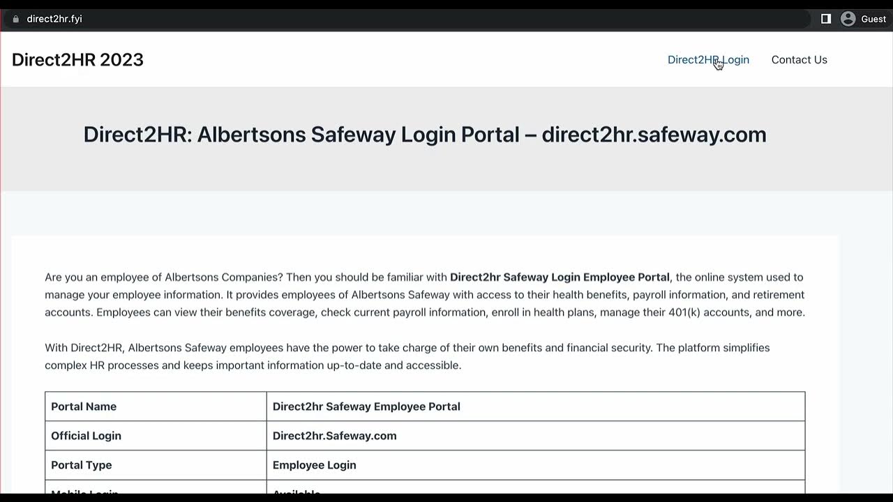 Direct2HR Albertsons Safeway Login Portal direct2hr safeway com