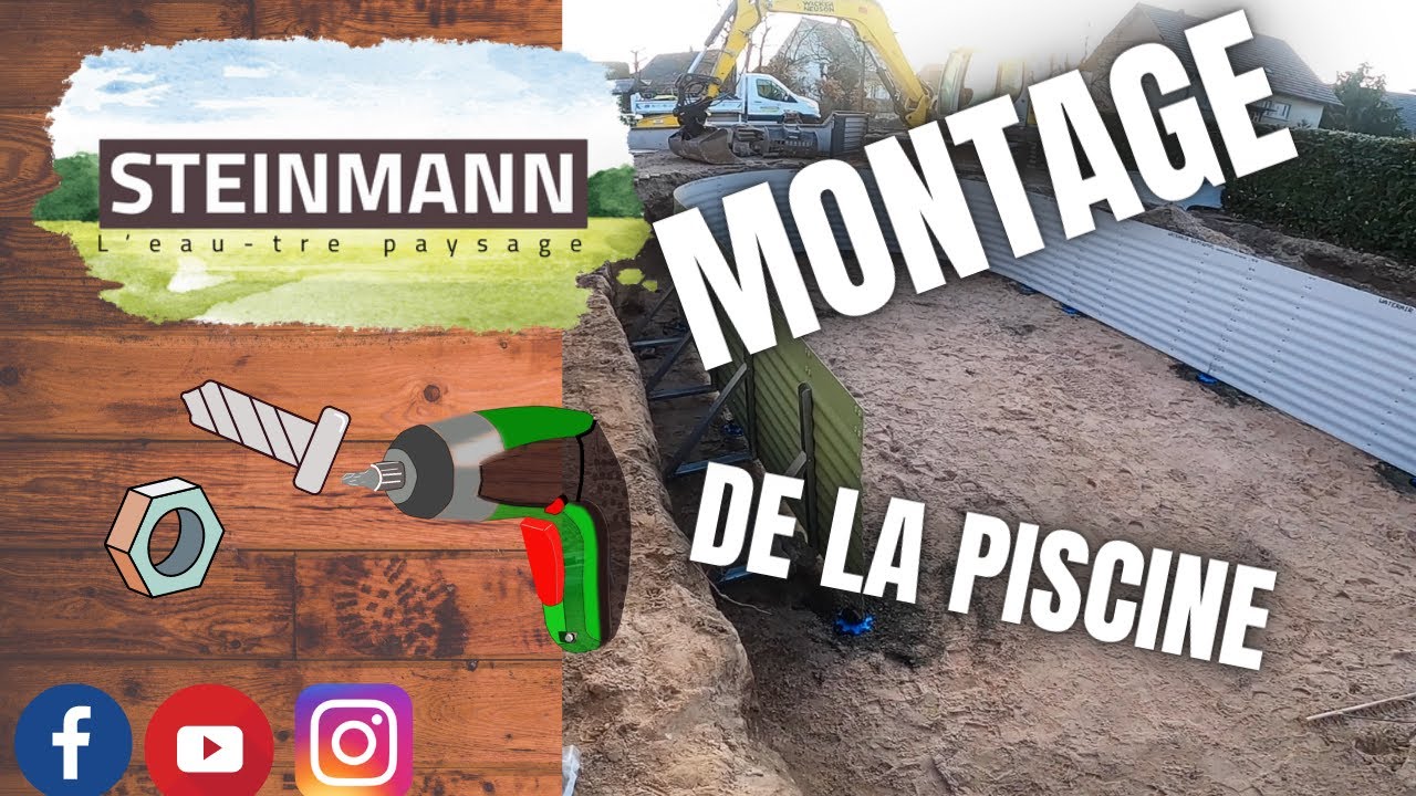 Montage de la piscine et ceinture béton