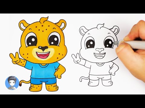 How to draw a cute Cartoon Leopard - YouTube
