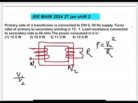 JEE MAIN2024(27jan shift2)Primary side of a transformer is connected to 230 V, 50 Hz supply. Turns r 14 JEE MAIN2024(27jan shift2)Primary side of a transformer is connected to 230 V, 50 Hz supply. Turns r