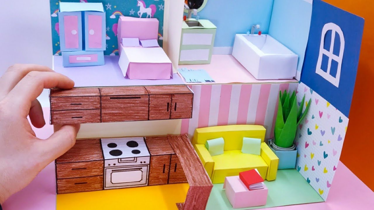 PAPER HOUSE FOR YOUR DOLL / BEDROOM, BATHROOM, KITCHEN, WARDROBE / DO IT  YOURSELF 