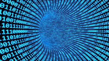 Fly through Binary Code Tunnel in Cyberspace Encrypted Network Data 4K UHD 60fps 1 Hour Video Loop