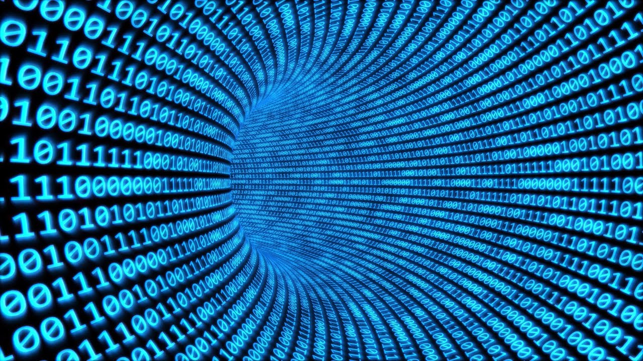 Fly through Binary Code Tunnel in Cyberspace Encrypted Network Data 4K UHD 60fps 1 Hour Video Loop