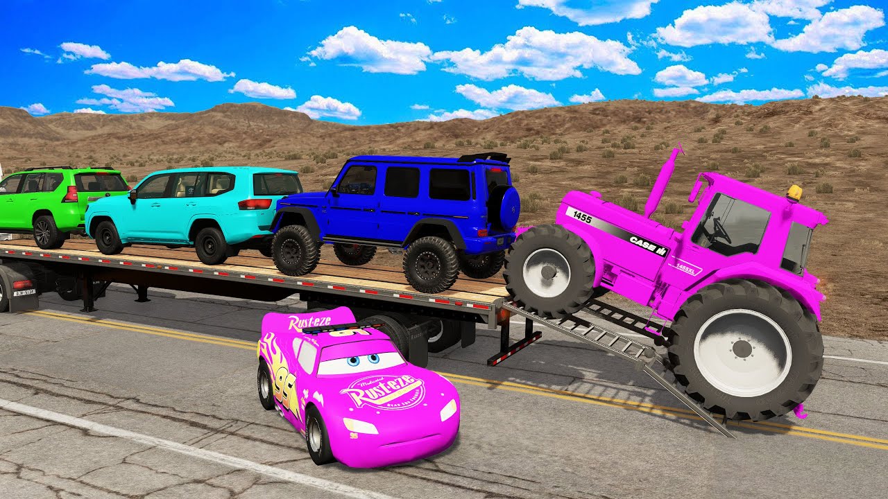 Flatbed Truck Mcqueen | Transportation with Truck - Pothole vs Car #7 - BeamNG.Drive