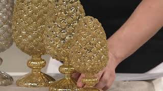 3-Piece Glittered Mercury Glass Pinecones on Pedestals on QVC