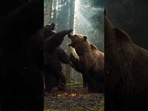 قسوة لا ت صدق الدب البني يهاجم أطفاله