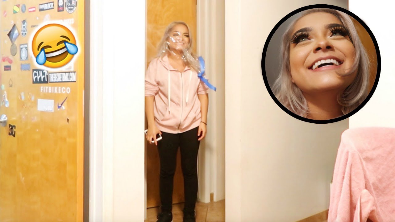 EXTREME SARAN WRAP PRANK *hilarious* YouTube