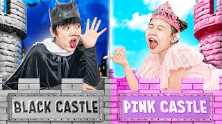 Pink Vs Black Castle! Colorful Play House Challenge With Baby Doll