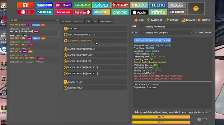 Vivo y81 1808 Remove Password and FRP via Unlocktool