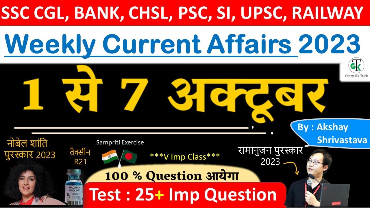1 - 7 October 2023 Weekly Current Affairs | Most Important Current ...