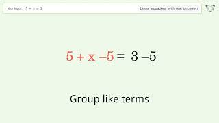 Solve 5+x=3: Linear Equation Video Solution | Tiger Algebra