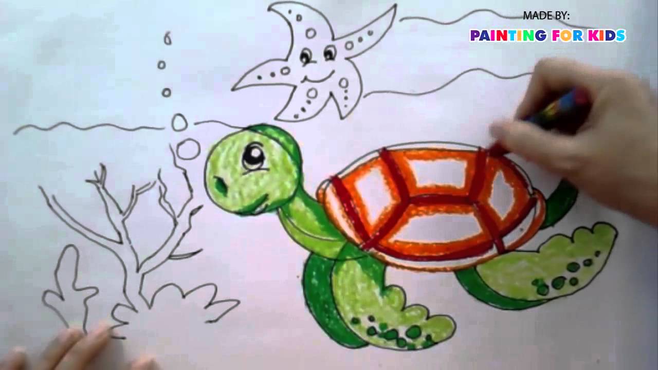 Painting animals for kids | How to draw a sea turtle step by step easy