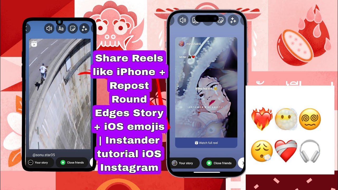 Ios Round Story Share Reels like iPhone + Repost Round Edges Story + iOS emojis ...