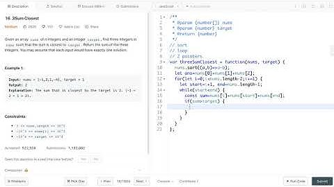 LeetCode 16 3Sum Closest in javascript