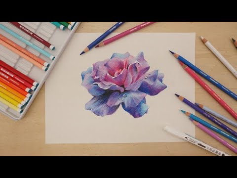 好美的藍玫瑰 花瓣上還有晶瑩水珠 雄獅kreemo專業油性彩色鉛筆 Youtube
