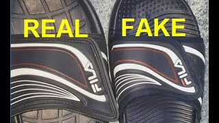 steek Rustiek bal Real vs Fake Fila slides. How to identify counterfeit fila - YouTube