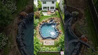 Turning a plain backyard into an Apple logo pool masterpiece #shorts