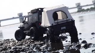 Axial SCX10ii Xtra Speed Jeep JK Hard Body with Team Raffee Co. 1/10 Pop-Up Camper Tent Trailer