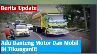 Adu Banteng Motor dan Mobil Di Tikungan!!