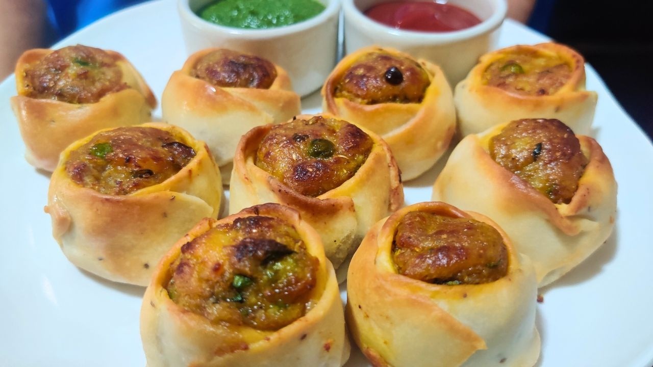 बिना तले सुबह शाम का चटपटा instant नाश्ता - samose bhool jayenge (no fry) | Open Pinwheel Samosa