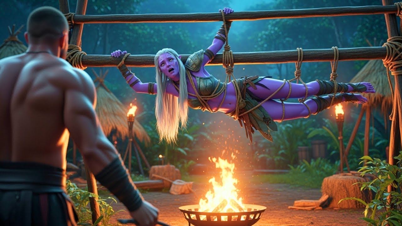 Ein Mensch Folgte Den Schreien – Und Fand Ein Alien-Mädchen, Das Von Stammes-Aliens Gegrillt Wurde.