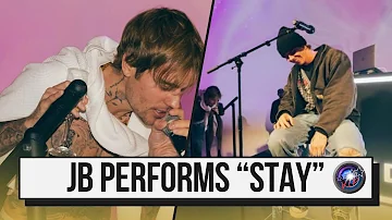 Justin Bieber performs STAY with Kid Laroi at the opening OBB studio in LA