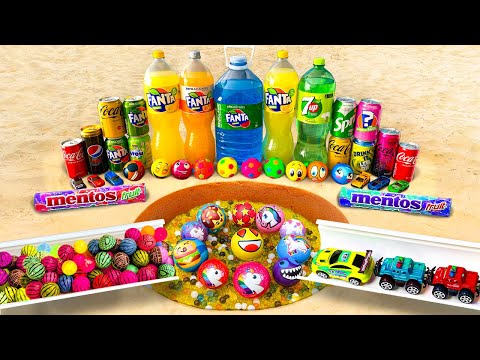 Orbeez In Rain Gutter Doing Marble Run Race Experiment with Coke, Fanta, Sprite, Mentos Underground