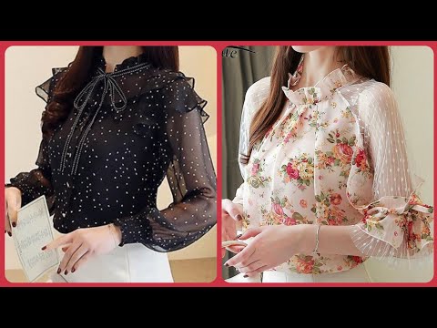 most stylish designer printed chiffon evening blouse and top styles/sleeves & neck designs