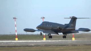 Wolfe Air's Lear jet landing at YYC runway 35L.