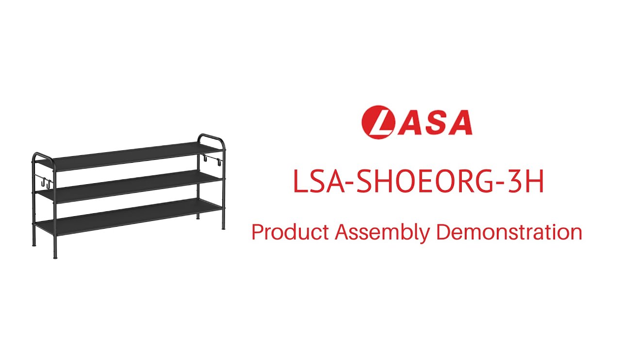 Lasa 3-Tier Shoe Rack With Hooks - Fabric Shelv.