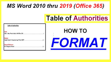 How to FORMAT a Table of Authorities : Word 2010 thru 2019