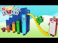 Numberblocks slide down the step squad headquarters  fun for toddlers with number fun