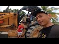 Cemboy buat hal kejar excavator nak ikut uncle backhoe pergi kerja  excavator backhoe toys