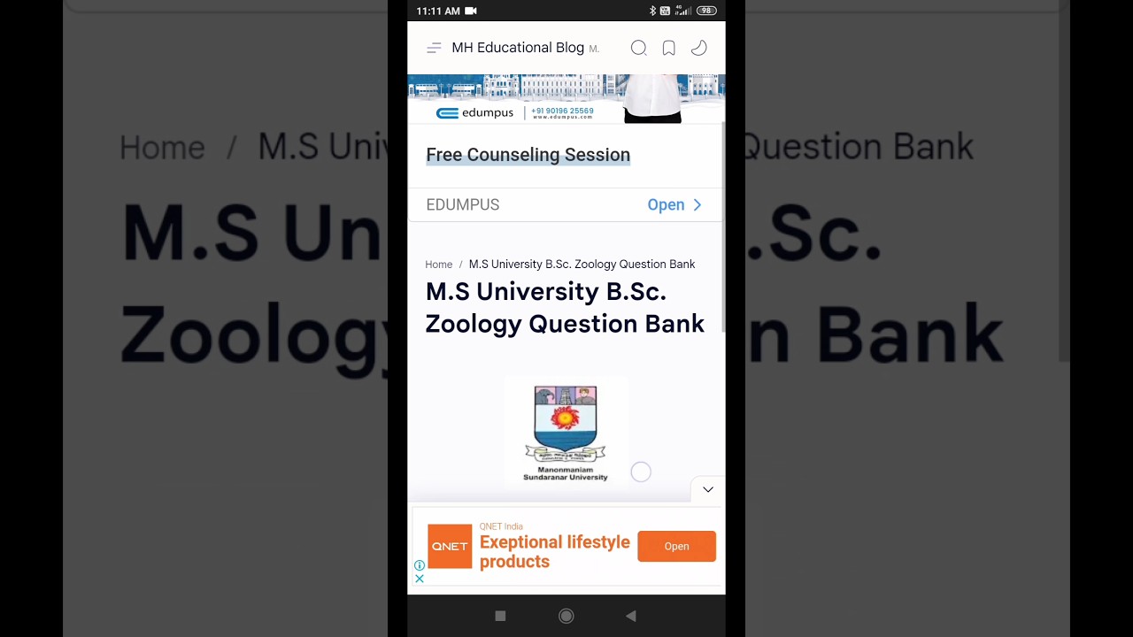 M.S University B.Sc. Zoology 2022 Question Papers Download PDF