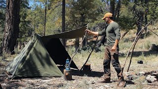 Bushcraft - Army Pup Tent, Pan Bread Baking, Canvas Baker tent, OUTDOOR COOKING, camping with dog