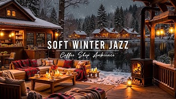 Snowy Winter Night at Cozy Coffee Porch Ambience ⛄ Soft Jazz Background Music for Studying, Working