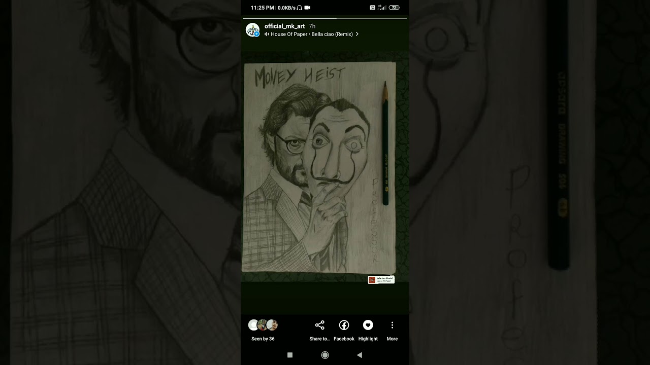 Money Heist Professor drawing on print paper