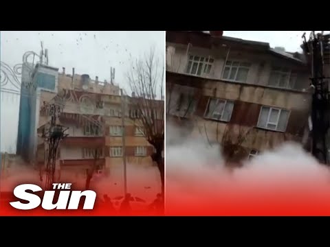 Shocking moment building collapses after second 7.8 earthquake in Turkey