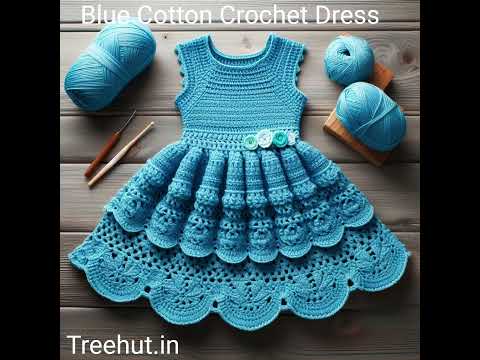 Blue Crochet Dress Ideas for 3 year girl, Cotton Crochet Frock Ideas #crochet #crochetlove